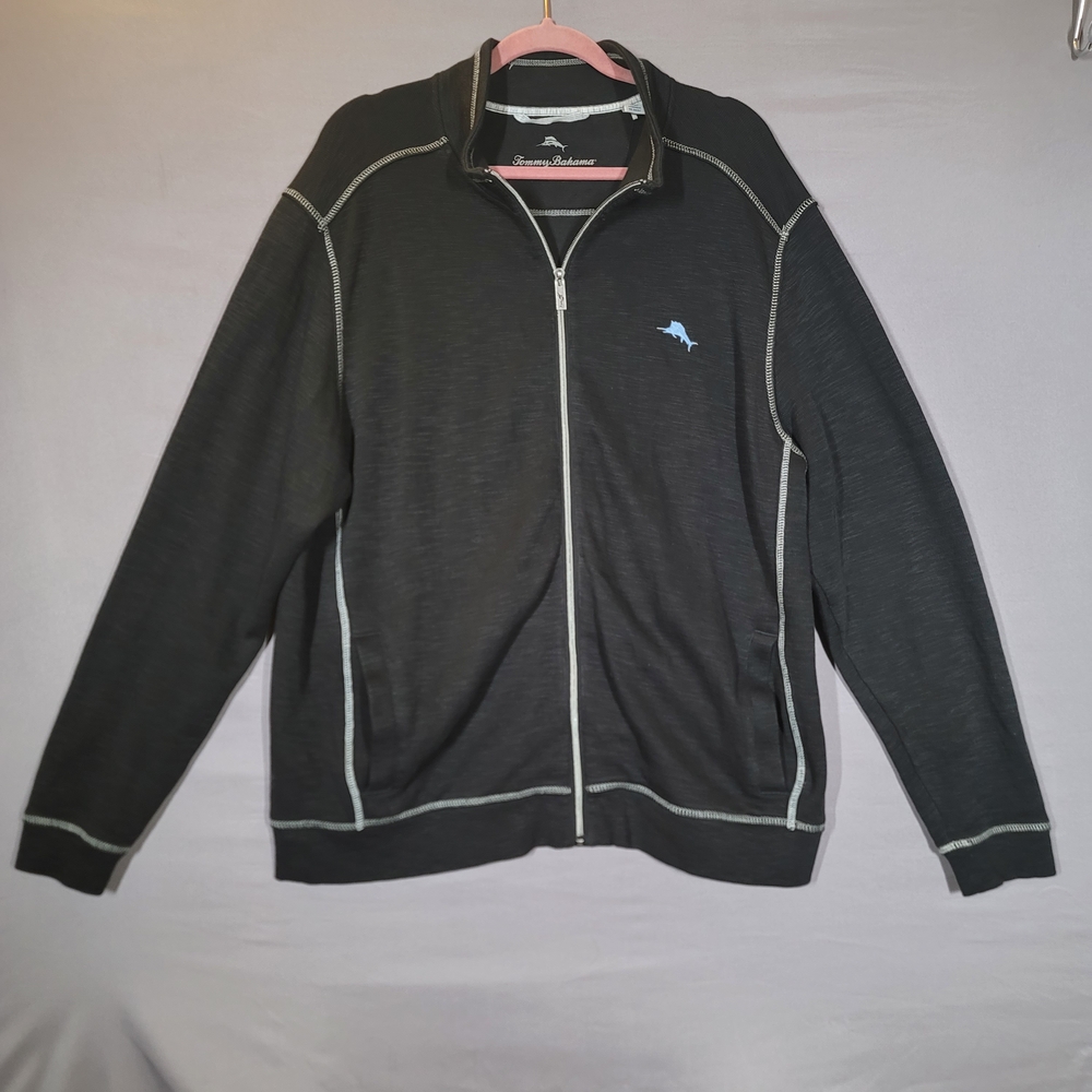 Tommy Bahama Island Modern Full Zip Jacket Large Black Pima Cotton Blend XL